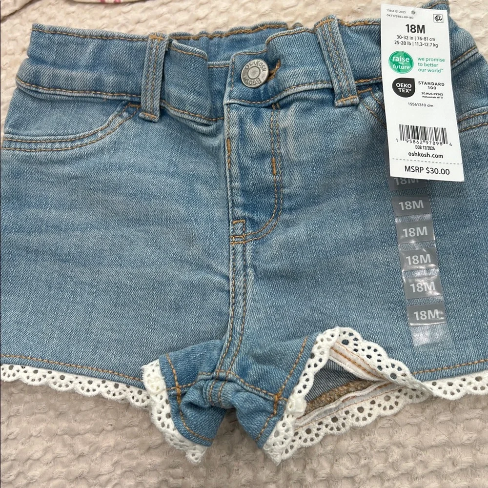OshKosh B'gosh Blue Toddler Eyelet‎ Trim Denim Shorts